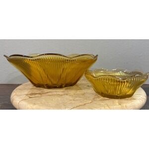Vintage Anchor Hocking Radiance Honey Gold Berry Bowl Set Amber Glass